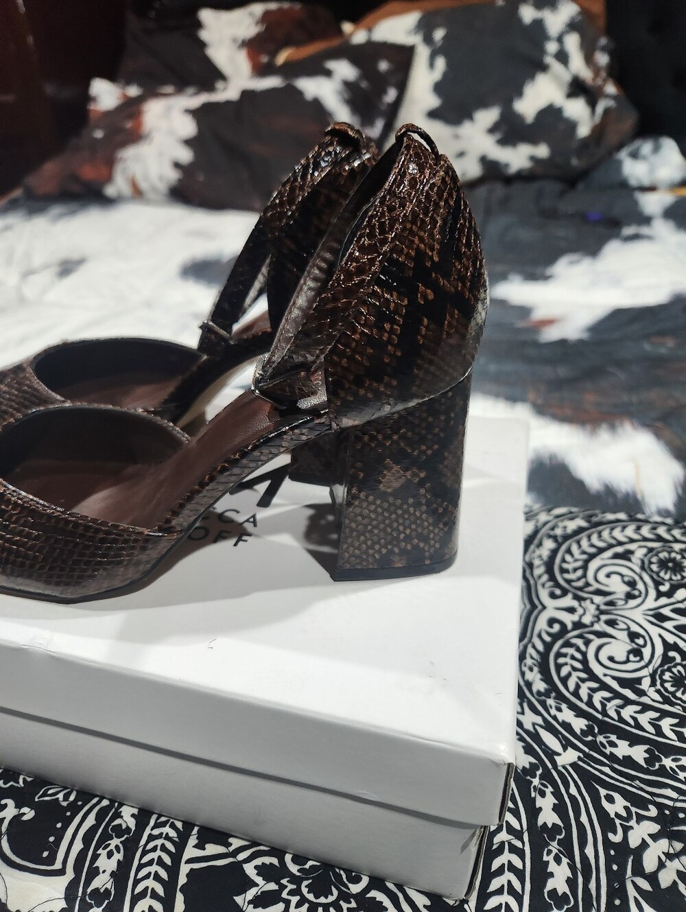 Rebecca Minkoff brown Snake-Print Ankle-Strap Block Heel Pumps - Picture 3 of 3